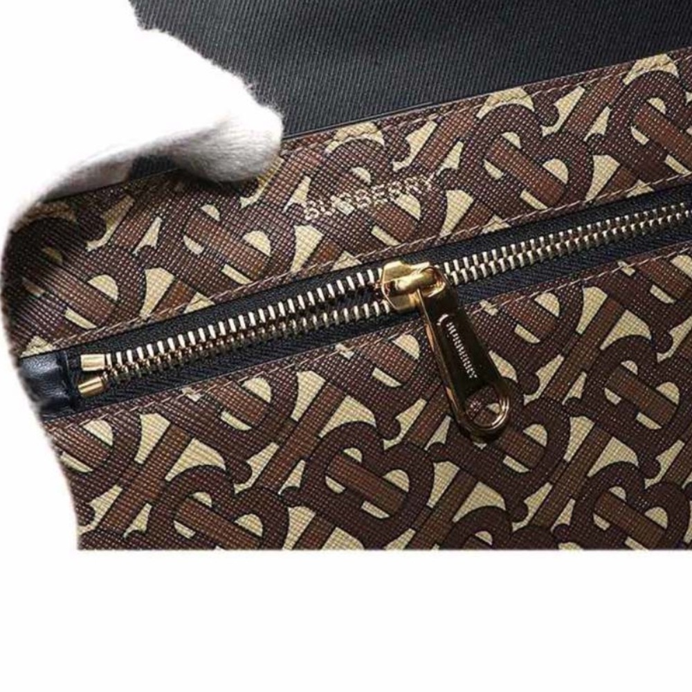 Burberry Monogram Stripe Leather Brown Black White 8019383 Travel Tote Bag - Picture 7 of 9